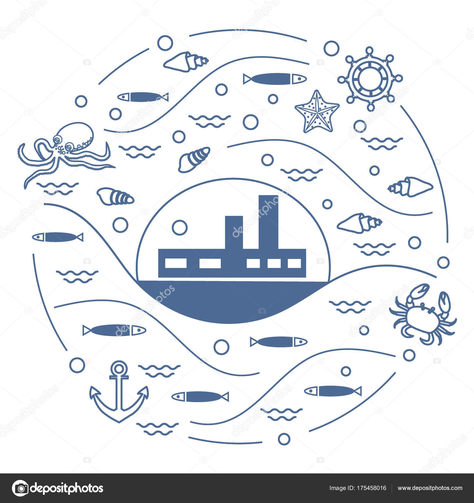 船 タコ 魚 アンカー ヘルムとかわいいベクトル図 ストックベクター C Aquamarine Painter Gmail Com
