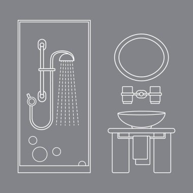 Banyo iç tasarım tatlı vektör çizim: duş kabin