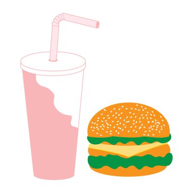 Bir hamburger ve bir cam ve saman bir cockta ile stilize simgesi