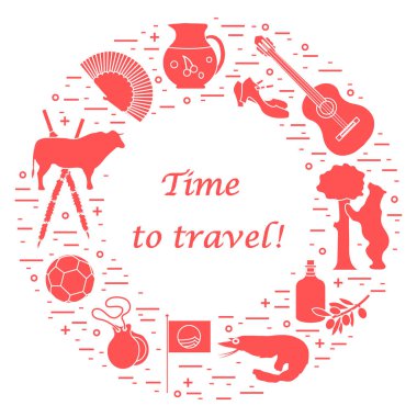 Vektör illüstrasyon düzenlenen İspanya çeşitli semboller ile bir 