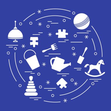 Vektör çizim çocuklar bir daire içinde düzenlenmiş elemanları: whirligi