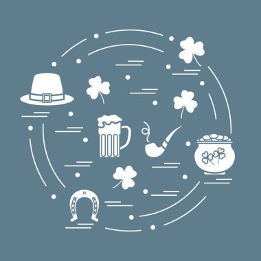 Cute vector illustration with different symbols for St. Patrick'