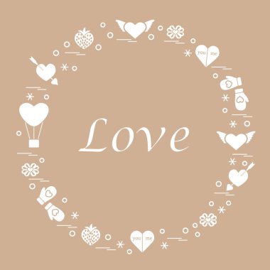 Sevimli vektör çizim ile farklı romantik sembolleri düzenlemek