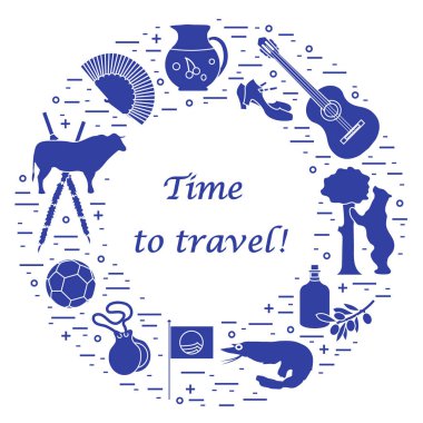 Vektör illüstrasyon düzenlenen İspanya çeşitli semboller ile bir 