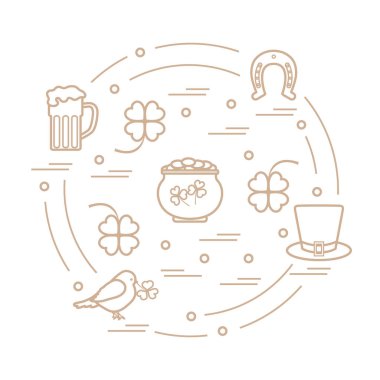 Cute vector illustration with different symbols for St. Patrick'