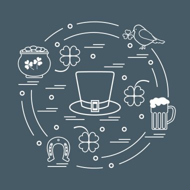 Cute vector illustration with different symbols for St. Patrick'