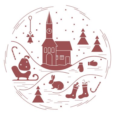 Farklı yeni yıl ve Noel simgeler vektör çizim.