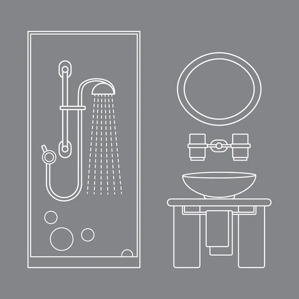 Симпатичная векторная иллюстрация дизайна интерьера ванной комнаты: душевая кабина — стоковый вектор