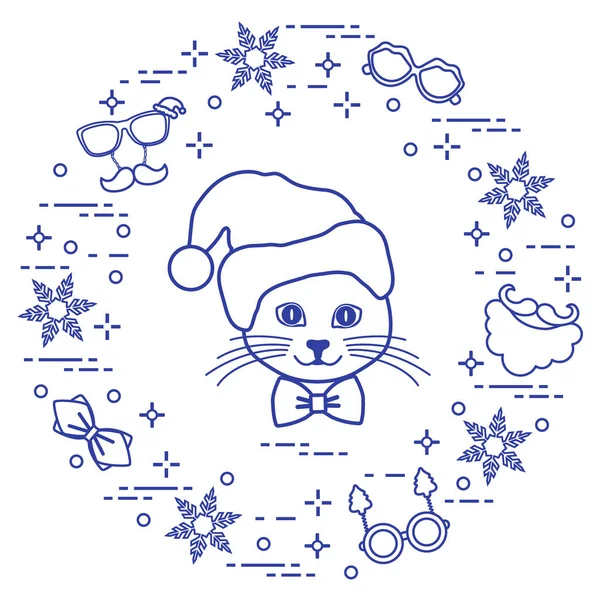 크리스마스 모자, 카니발 마스크, 눈송이, g 고양이의 총구 — 스톡 벡터