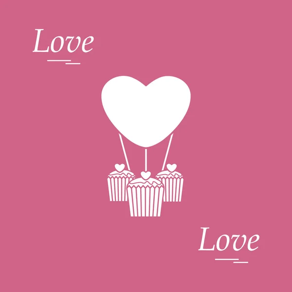 Cute vector illustration of love symbols: heart air balloon icon — Stock Vector