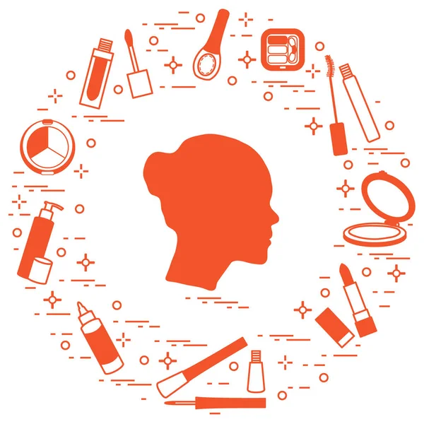 Silhouette de tête féminine et divers accessoires pour l'applic — Image vectorielle