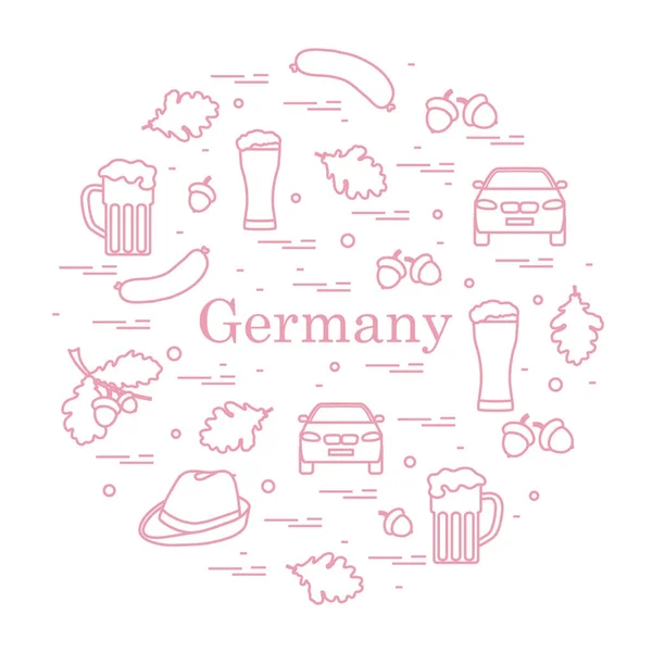 Illustrazione vettoriale con vari simboli della Germania disposti in — Vettoriale Stock