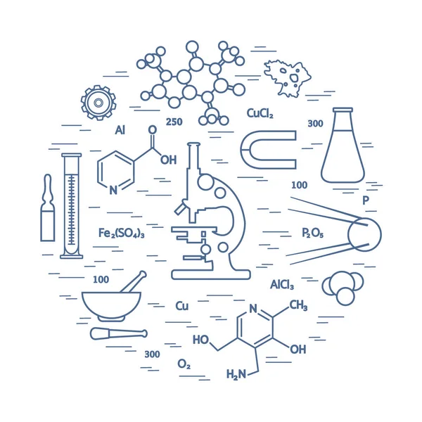 Stylized vector icon of variety scientific, education elements: — Stock Vector