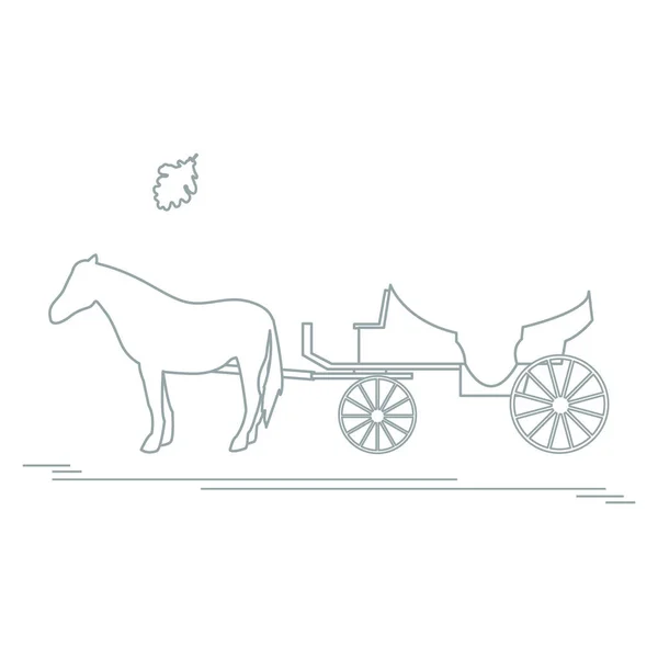 Ilustração vetorial com carruagem puxada a cavalo e folha de carvalho. Trav... — Vetor de Stock