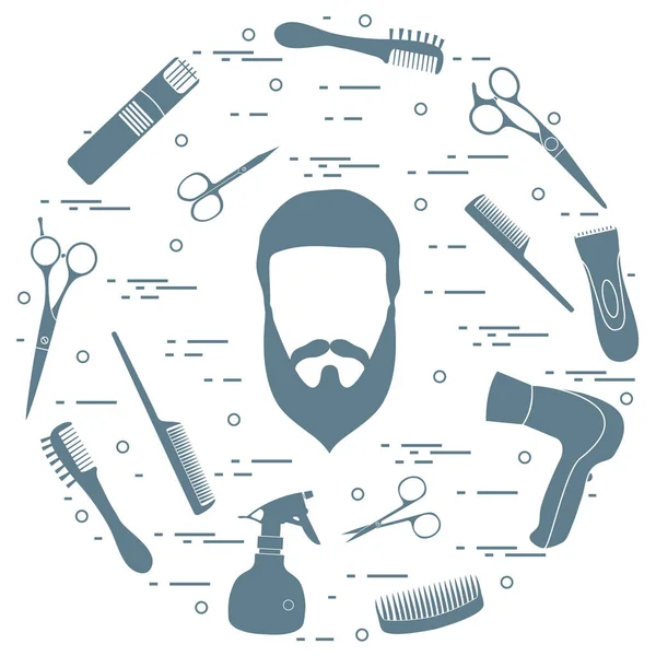 Illustration of men hairstyles, beards and mustaches, hairdresse — Stock Vector
