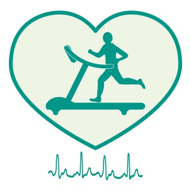İnsanın kalbinde bir koşu bandı üzerinde koşu stilize simgesi