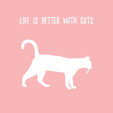 Siluet yürüyen kedi ve yazıt. Sağlık, veteriner, nutrit