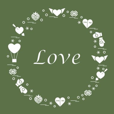 Sevimli vektör çizim ile farklı romantik sembolleri düzenlemek