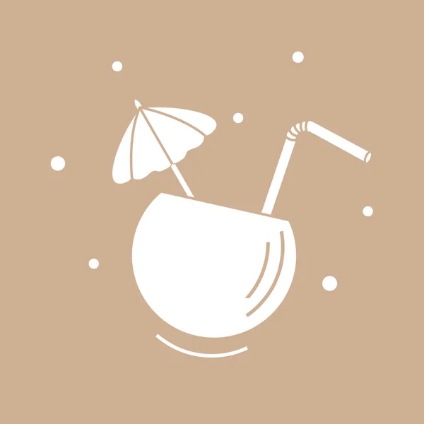 Icono estilizado del cóctel en medio coco, tubo y paraguas — Archivo Imágenes Vectoriales
