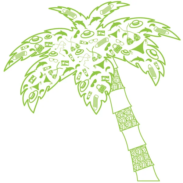Belle image : silhouettes contour palmier rempli accessoires pour un — Image vectorielle