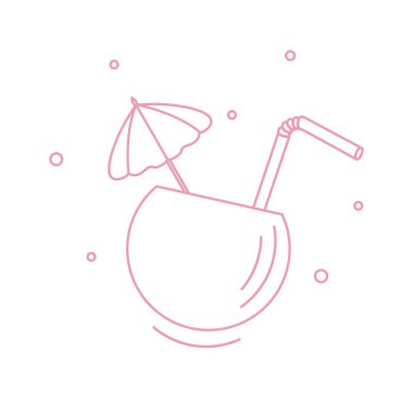 Yarım Hindistan cevizi, tüp ve şemsiye kokteyl stilize simgesi