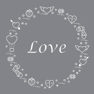 Sevimli vektör çizim ile farklı romantik sembolleri düzenlemek