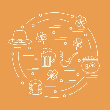 Cute vector illustration with different symbols for St. Patrick'