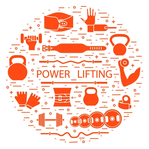 Objets d'entraînement d'haltérophilie disposés en cercle . — Image vectorielle