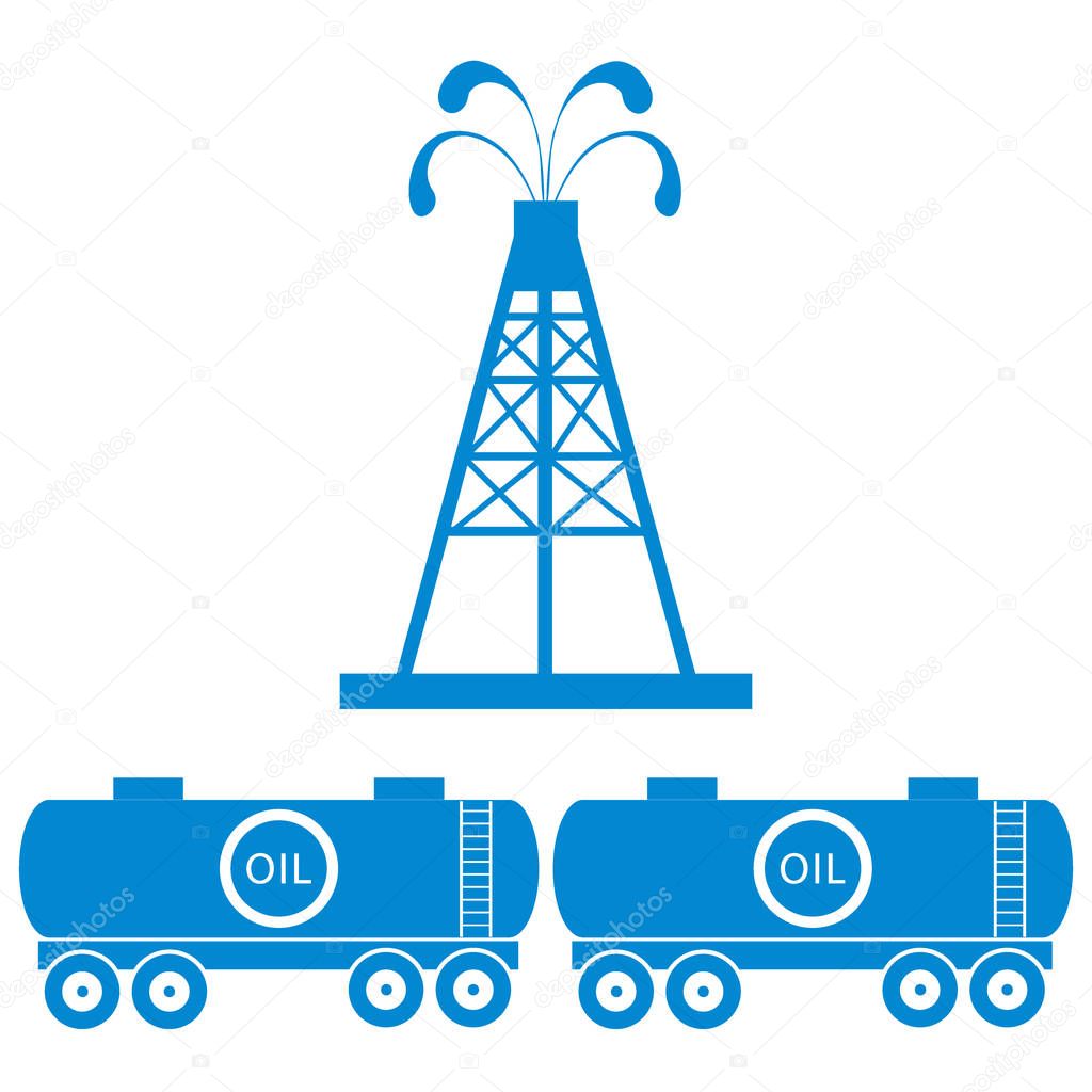 Stylized icon of the equipment for oil production and tanks with