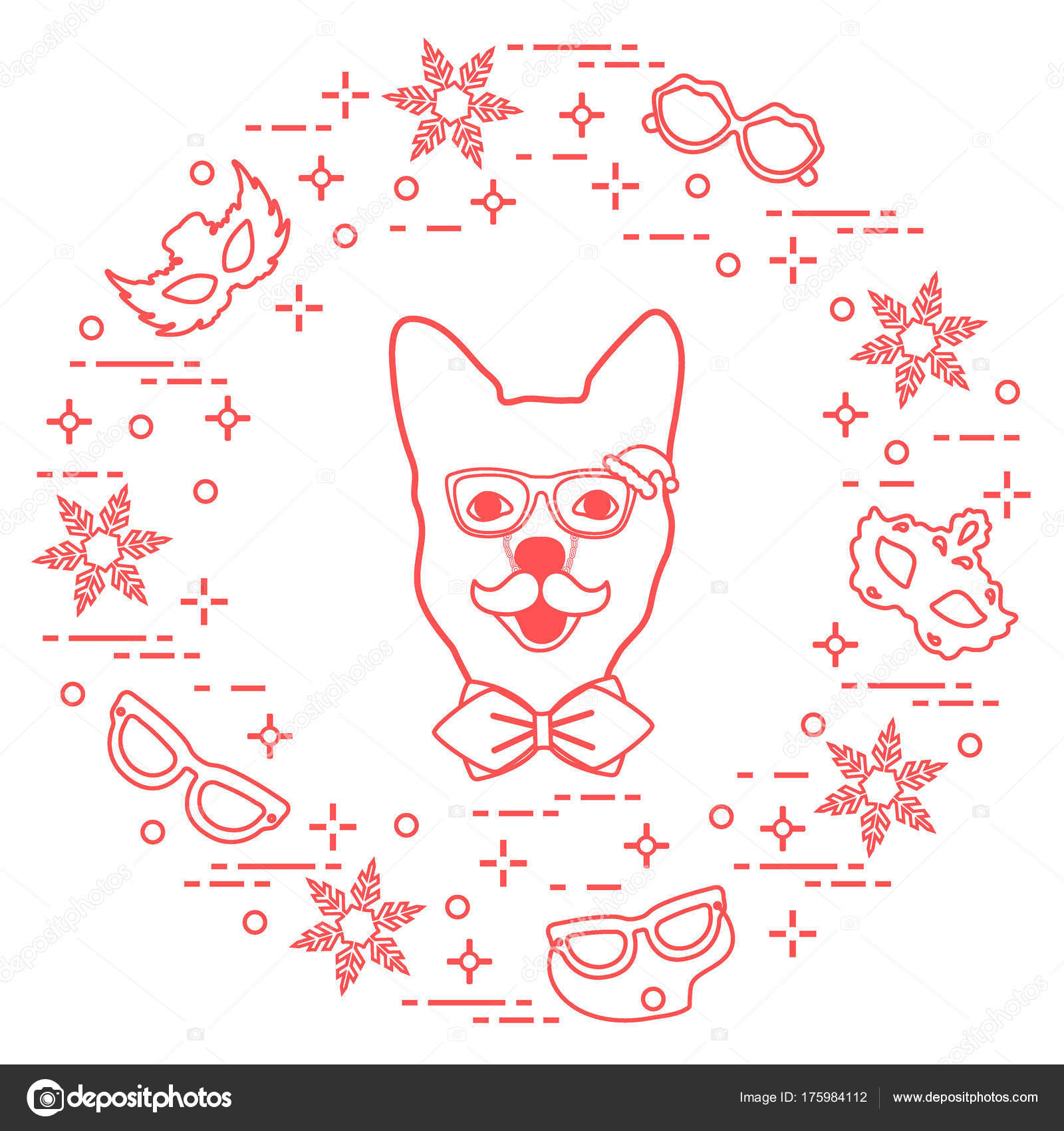 Museau du chien en costume de carnaval flocons de neige lunettes masques