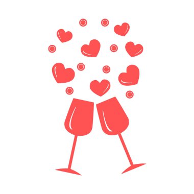 Sevimli vektör Illustration iki stemware yürekleri. C tebrik