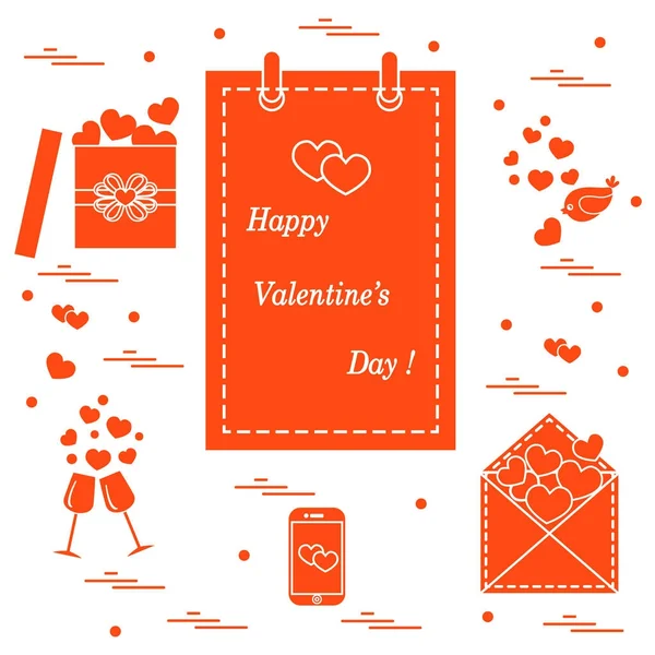 Cute vector illustration: calendar with Valentine's Day, gifts — Stock Vector