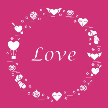 Sevimli vektör çizim ile farklı romantik sembolleri düzenlemek
