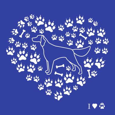 Setter siluet köpek parça ve f kemiklerde arka plan üzerinde