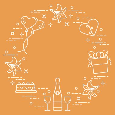 Herkesdaire oluşturacak şekilde düzenlenmiş romantik sembolleri: hediye, Balonlar, pasta, lil