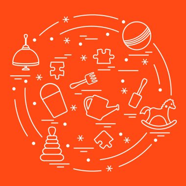 Vektör çizim çocuklar bir daire içinde düzenlenmiş elemanları: whirligi