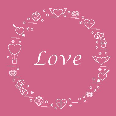 Sevimli vektör çizim ile farklı romantik sembolleri düzenlemek