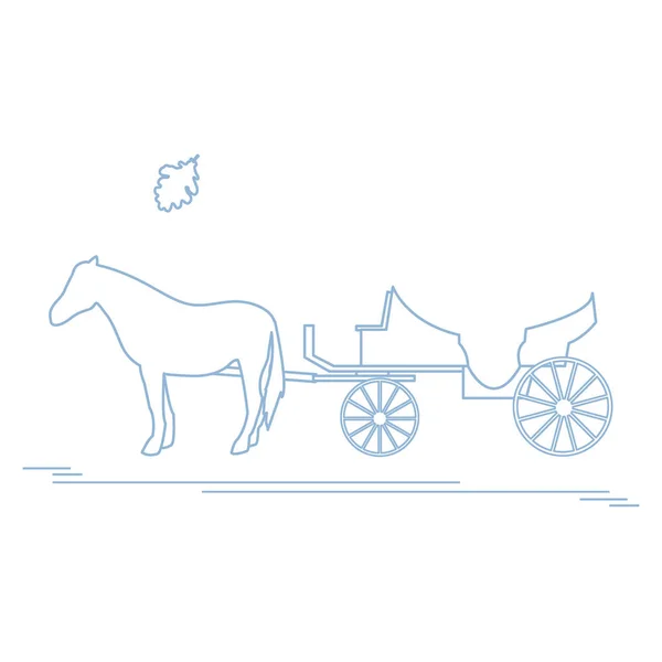 Ilustración vectorial con carro tirado por caballos y hoja de roble. Trav. — Vector de stock