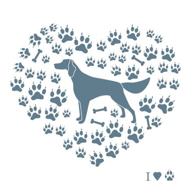 Setter siluet köpek parça ve f kemiklerde arka plan üzerinde