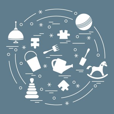 Vektör çizim çocuklar bir daire içinde düzenlenmiş elemanları: whirligi