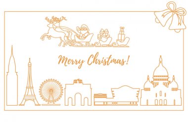 Noel Baba'ya binalar üzerinde uçan atlı kızak.