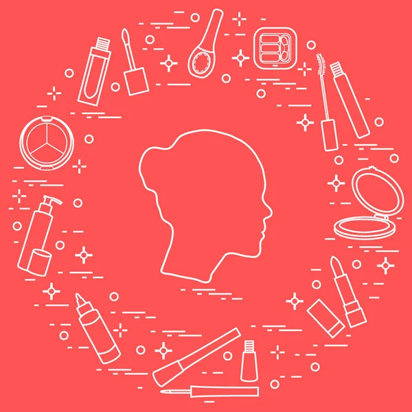 Silhouette de tête féminine et divers accessoires pour l'applic — Image vectorielle