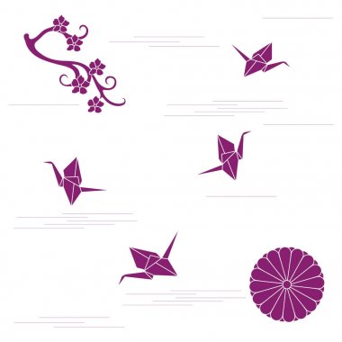 Kiraz çiçekleri, on altı petal Kasımpatı ve origa dalı