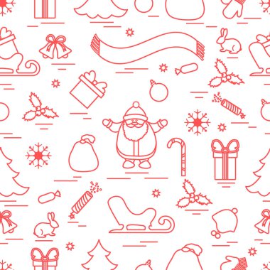 Kış çeşitli Noel elemanları ile seamless modeli: ağaç, 