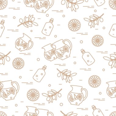 Sürahi sangria, portakal, şişe ile şirin seamless modeli