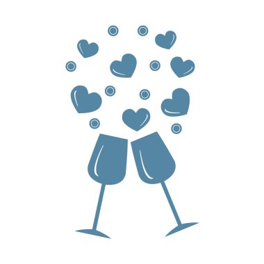 Sevimli vektör Illustration iki stemware yürekleri. C tebrik