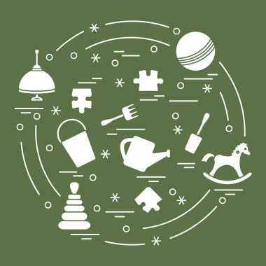 Vektör çizim çocuklar bir daire içinde düzenlenmiş elemanları: whirligi