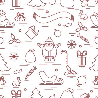 Kış çeşitli Noel elemanları ile seamless modeli: ağaç, 