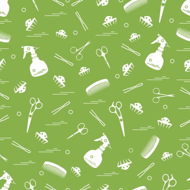 Makas, taraklar, hairclip, tokalar ve püskürtücü şirin desen.