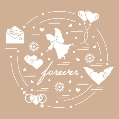 Sevimli vektör çizim farklı aşk sembolleri ile: Kalpler, ai